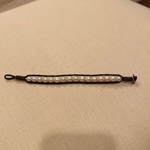 black leather and pearl bracelet